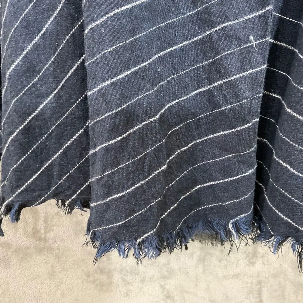Free People Blazer Women's Large Blue Double Breasted stripes bell sleeves Flaws